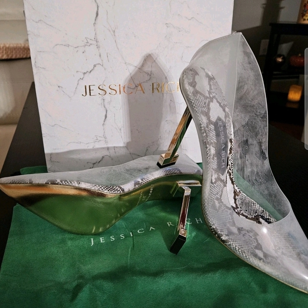 Jessica Rich Sz 38 (7.5) So Fancy Snake Print Stiletto Vinyl Heels